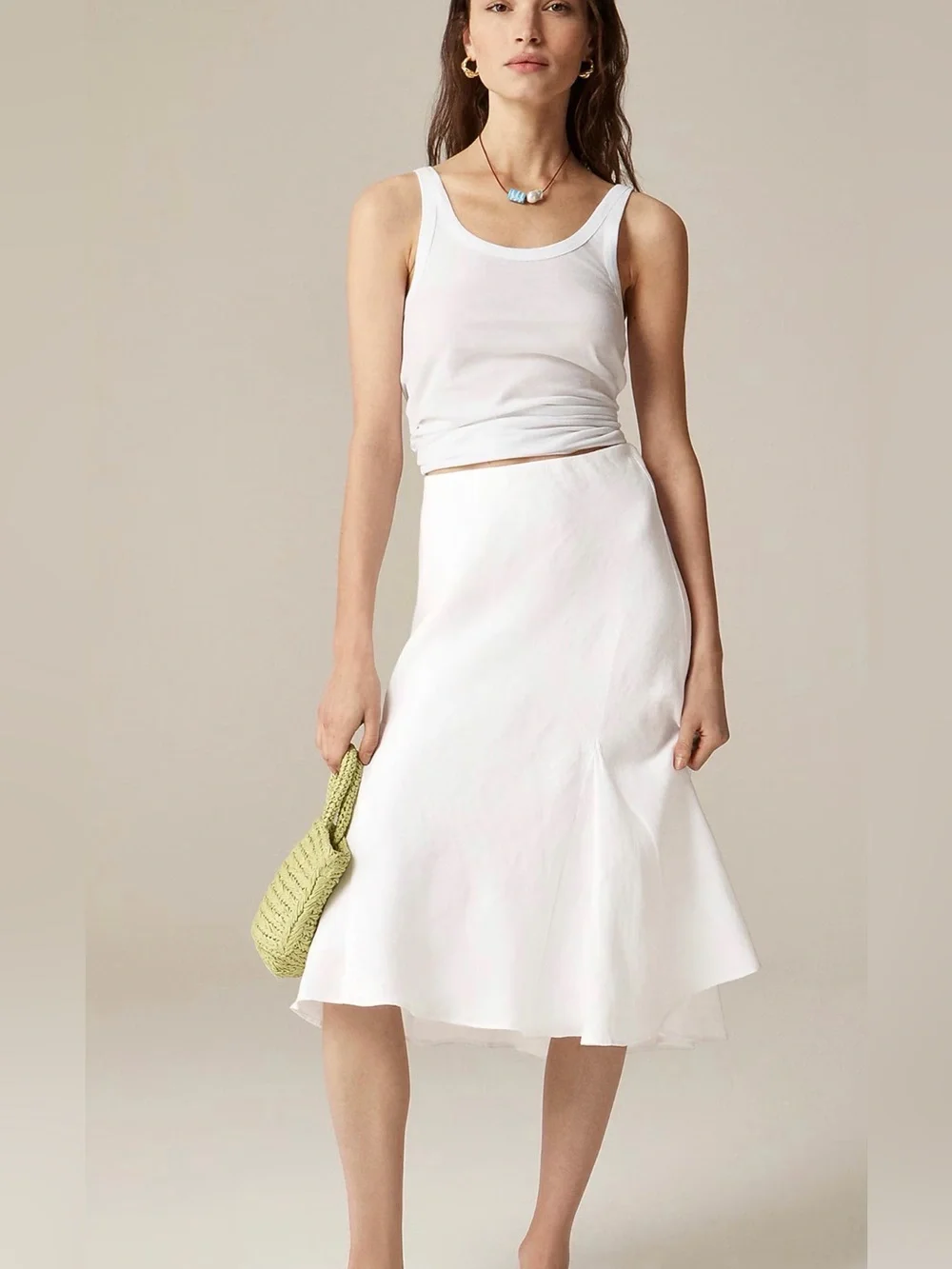 J CREW SP Gwyneth flounce-hem slip skirt in linen CN558